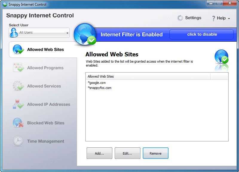 Snappy Internet Control screen shot