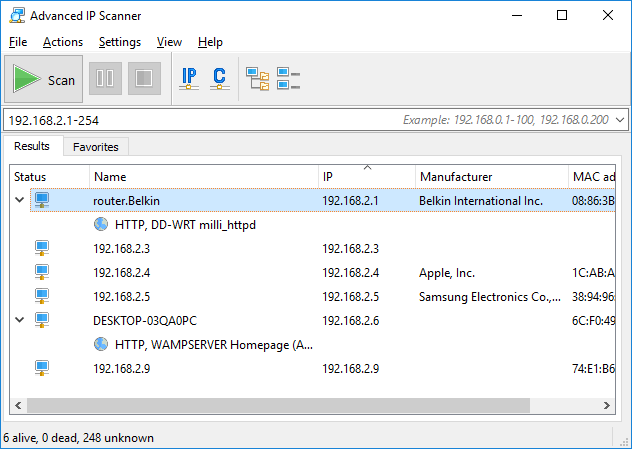advanced ip scanner no mac address